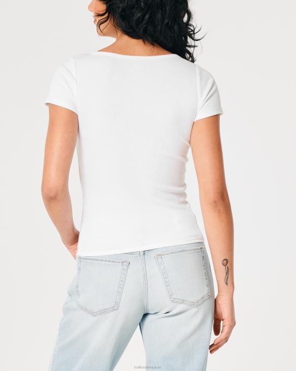 henley met korte mouwen en v-hals wit vrouwen Hollister toppen 06JX394