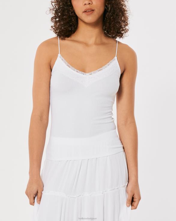 kanten rand geribbelde V-hals cami heide grijs vrouwen Hollister toppen 06JX379