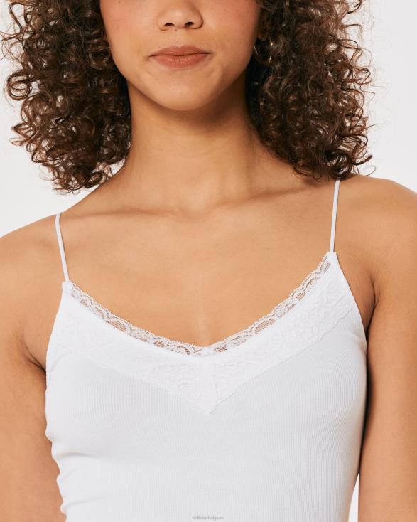 kanten rand geribbelde V-hals cami heide grijs vrouwen Hollister toppen 06JX379