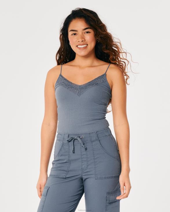 kanten rand geribbelde V-hals cami marine vrouwen Hollister toppen 06JX332