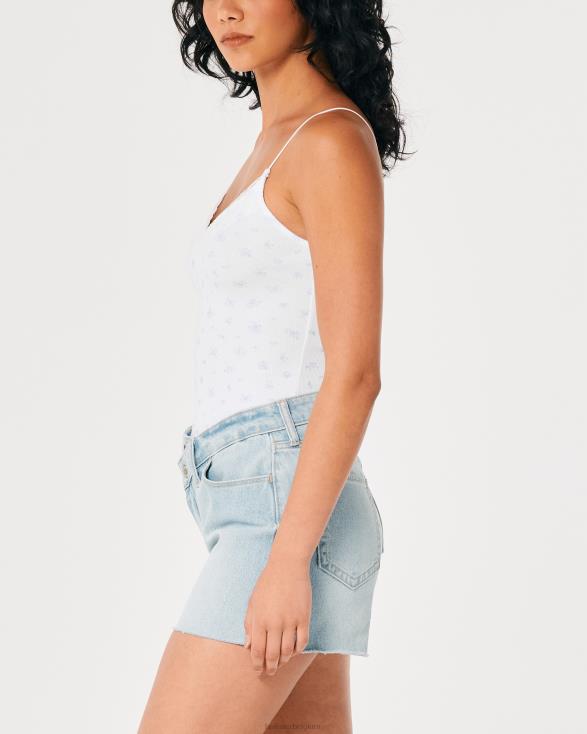 kanten rand geribbelde V-hals cami witte bloemen vrouwen Hollister toppen 06JX304