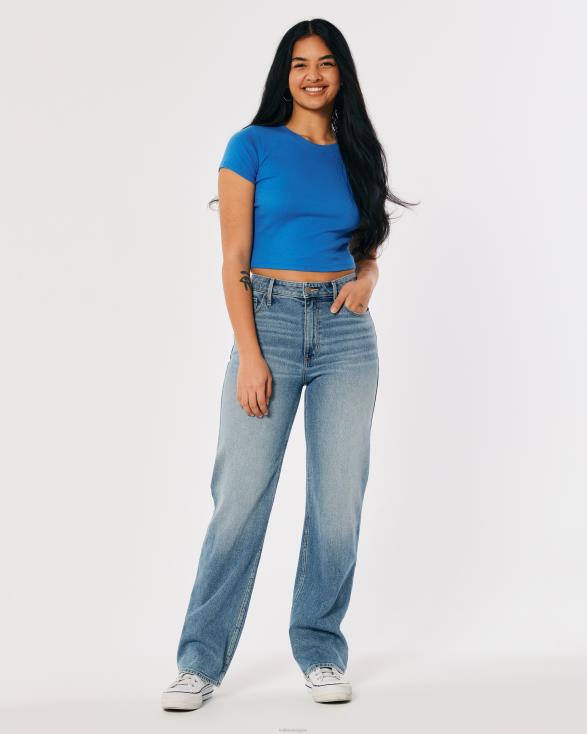 katoenen crew baby-T-shirt blauw vrouwen Hollister toppen 06JX158