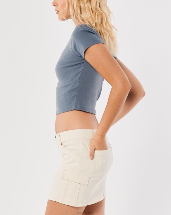 katoenen crew baby-T-shirt leisteen blauw vrouwen Hollister toppen 06JX271