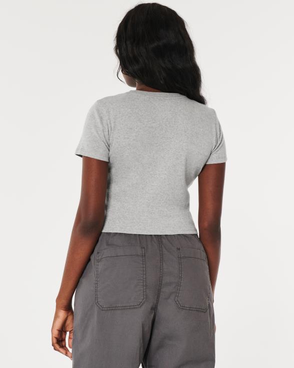 katoenen crew baby-T-shirt licht grijs gemêleerd vrouwen Hollister toppen 06JX24