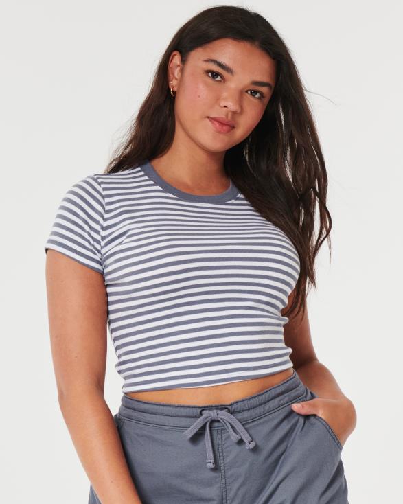katoenen crew baby-T-shirt witte streep vrouwen Hollister toppen 06JX160