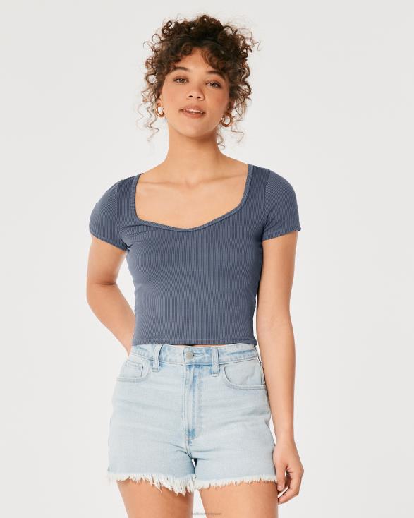 naadloze geribbelde stof lieverd baby tee blauw vrouwen Hollister toppen 06JX280