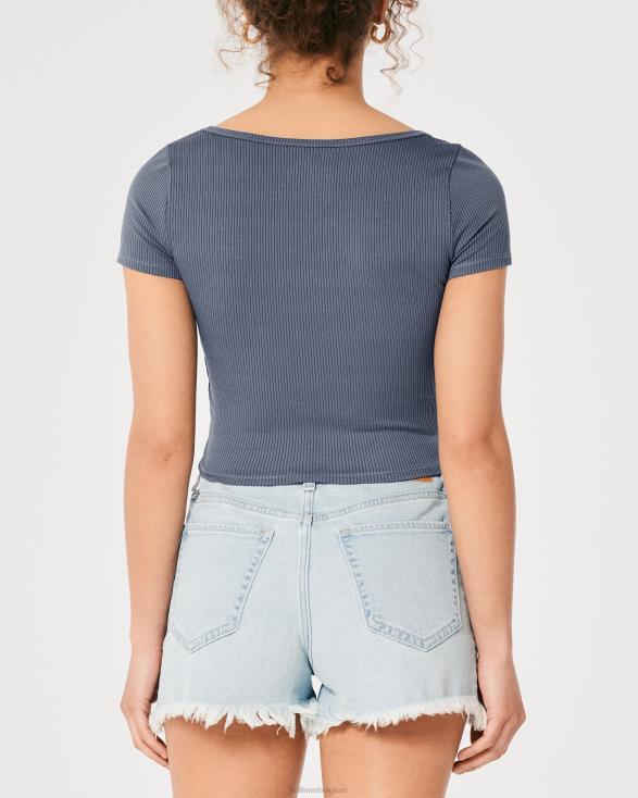 naadloze geribbelde stof lieverd baby tee blauw vrouwen Hollister toppen 06JX280