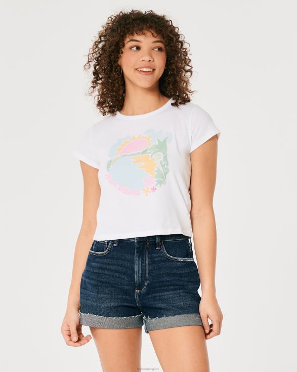 ontspannen baby-t-shirt met grafische palmveren wit en blauw vrouwen Hollister toppen 06JX333