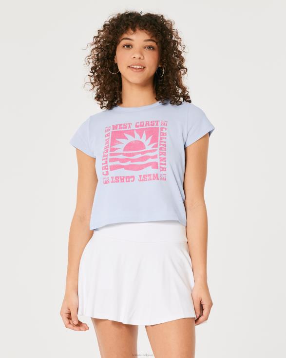 ontspannen grafisch babyt-shirt van Californië lichtblauw vrouwen Hollister toppen 06JX349