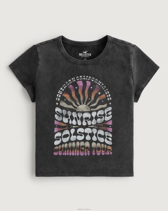 ontspannen grafisch babyt-shirt van de zonsopgangzonnewende gewassen zwart vrouwen Hollister toppen 06JX347