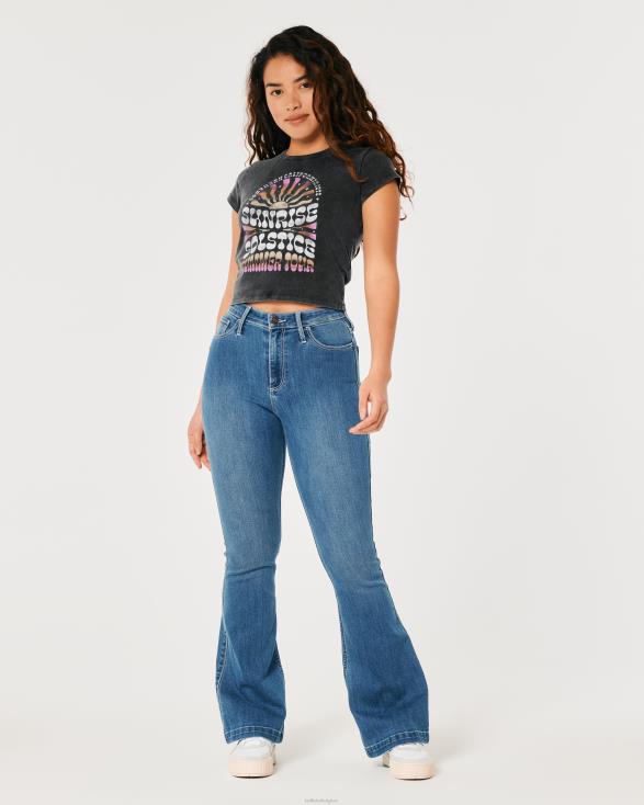 ontspannen grafisch babyt-shirt van de zonsopgangzonnewende gewassen zwart vrouwen Hollister toppen 06JX347