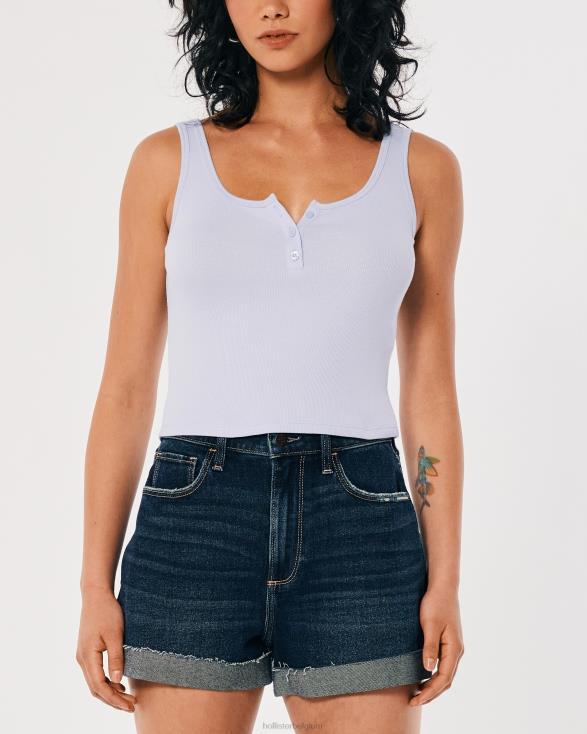 geribbelde scoop henley tank lichtblauw vrouwen Hollister toppen 06JX255