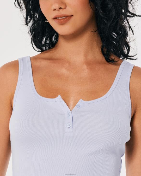 geribbelde scoop henley tank lichtblauw vrouwen Hollister toppen 06JX255