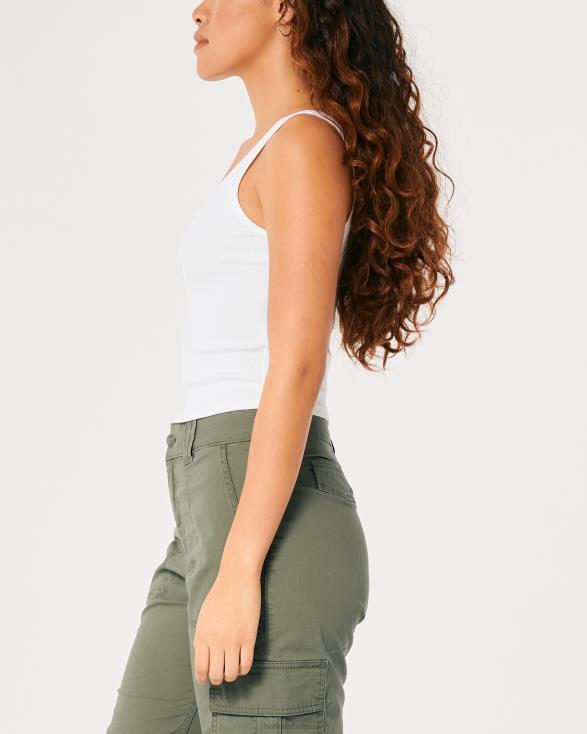 geribbelde scoop henley tank wit vrouwen Hollister toppen 06JX368