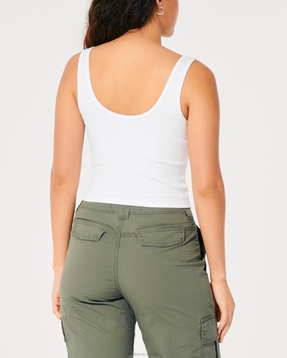 geribbelde scoop henley tank wit vrouwen Hollister toppen 06JX368