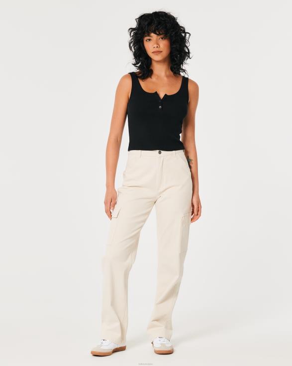 geribbelde scoop henley tank zwart vrouwen Hollister toppen 06JX104