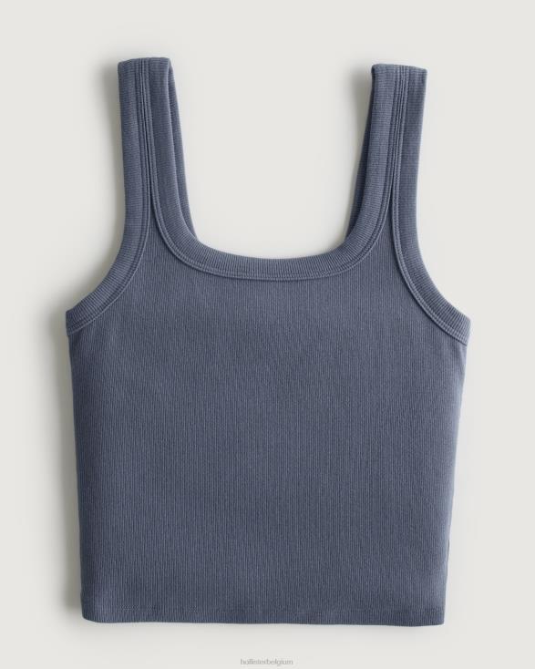 geribbelde tank met vierkante hals blauw vrouwen Hollister toppen 06JX205