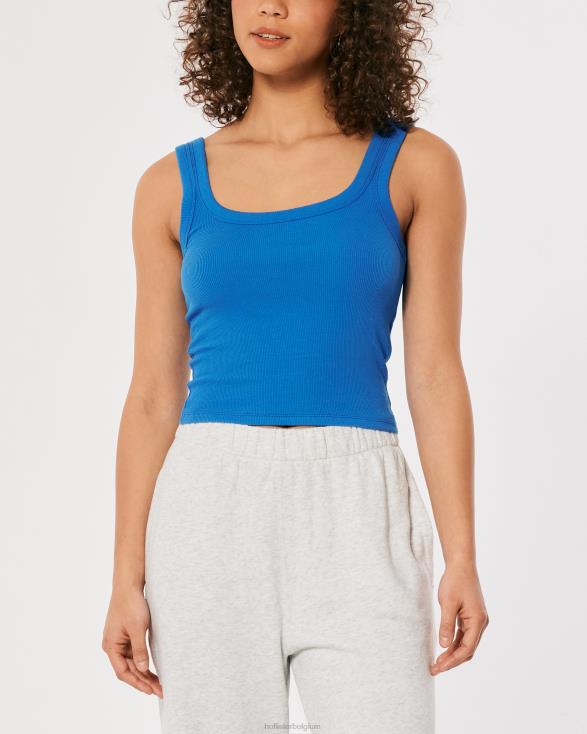 geribbelde tank met vierkante hals blauw vrouwen Hollister toppen 06JX282