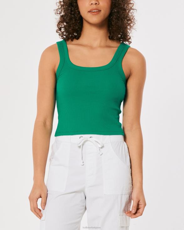 geribbelde tank met vierkante hals groente vrouwen Hollister toppen 06JX273