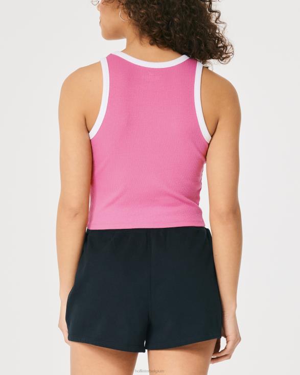 geribbelde tanktop met Hawaï-afbeelding en hoge halslijn roze vrouwen Hollister toppen 06JX291