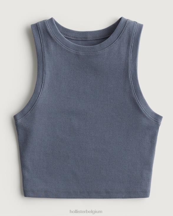 geribbelde tanktop met hoge hals blauw vrouwen Hollister toppen 06JX14