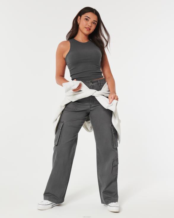 geribbelde tanktop met hoge hals donker grijs vrouwen Hollister toppen 06JX33