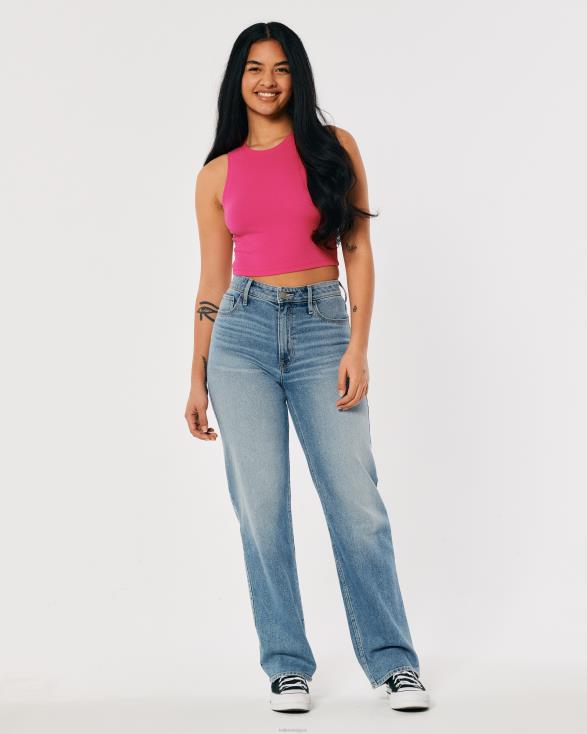 geribbelde tanktop met hoge hals donker roze vrouwen Hollister toppen 06JX92