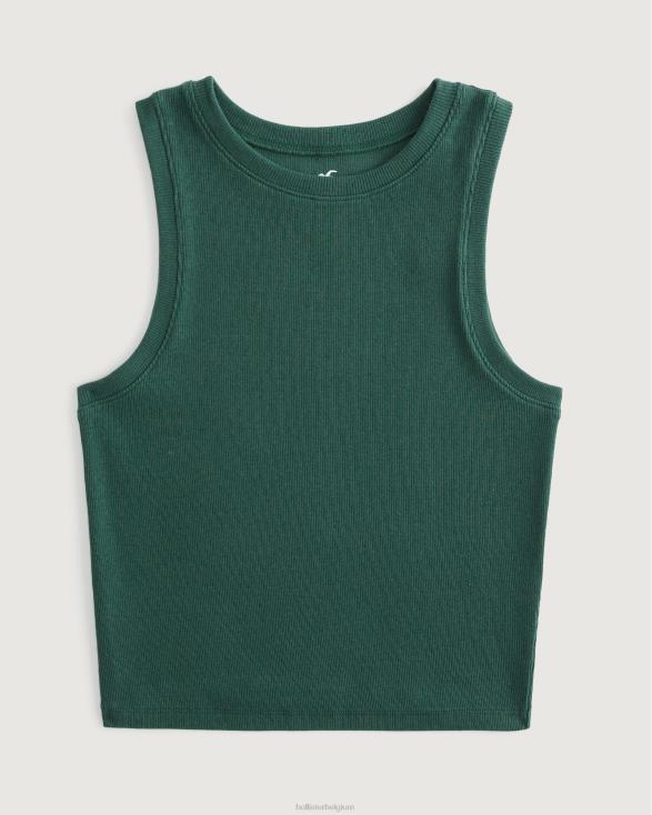 geribbelde tanktop met hoge hals donkergroen vrouwen Hollister toppen 06JX18