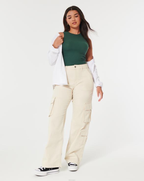 geribbelde tanktop met hoge hals donkergroen vrouwen Hollister toppen 06JX18