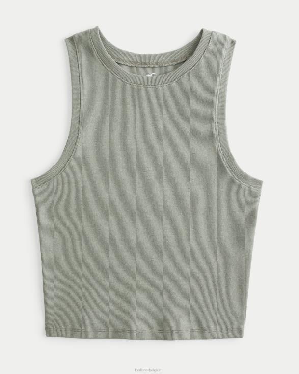 geribbelde tanktop met hoge hals olijfgroen vrouwen Hollister toppen 06JX49