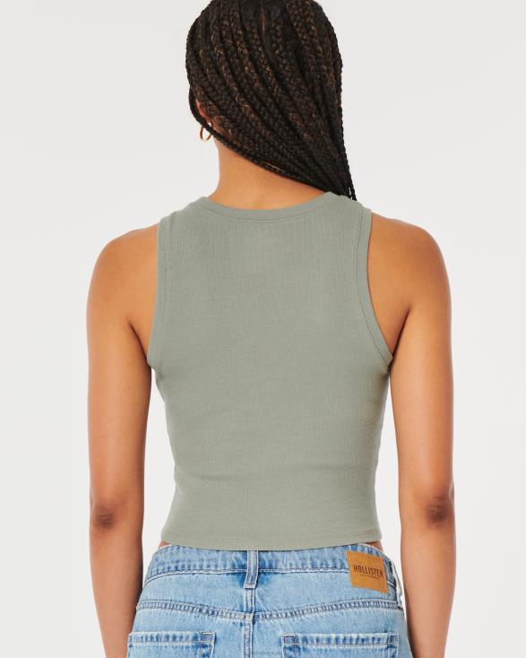 geribbelde tanktop met hoge hals olijfgroen vrouwen Hollister toppen 06JX49