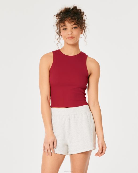geribbelde tanktop met hoge hals rood geribbeld vrouwen Hollister toppen 06JX192