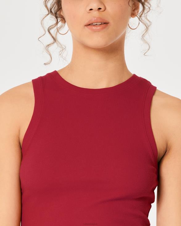 geribbelde tanktop met hoge hals rood geribbeld vrouwen Hollister toppen 06JX192