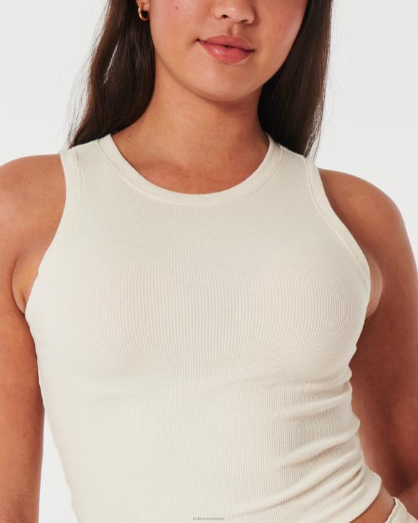 geribbelde tanktop met hoge hals room vrouwen Hollister toppen 06JX43