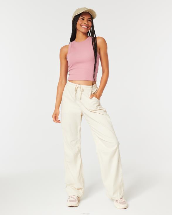 geribbelde tanktop met hoge hals roze vrouwen Hollister toppen 06JX35