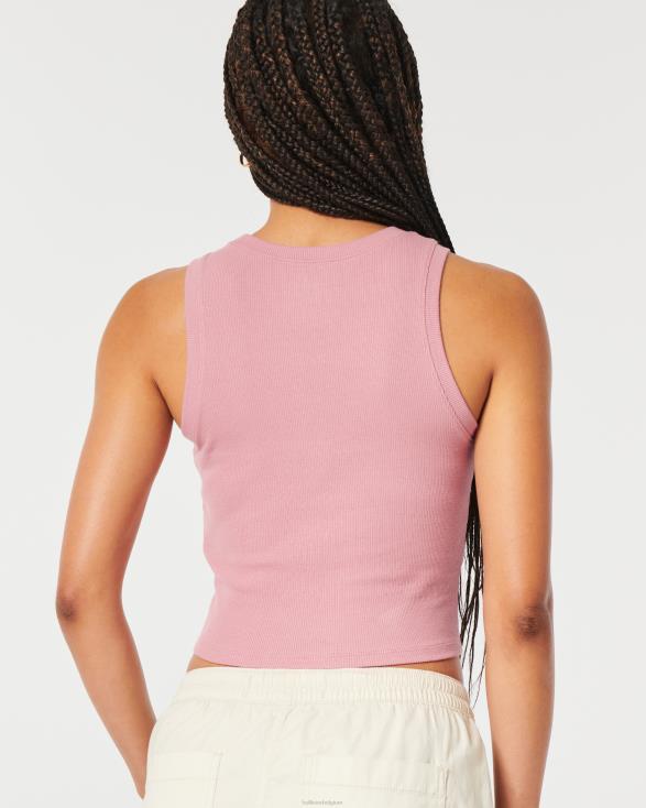 geribbelde tanktop met hoge hals roze vrouwen Hollister toppen 06JX35