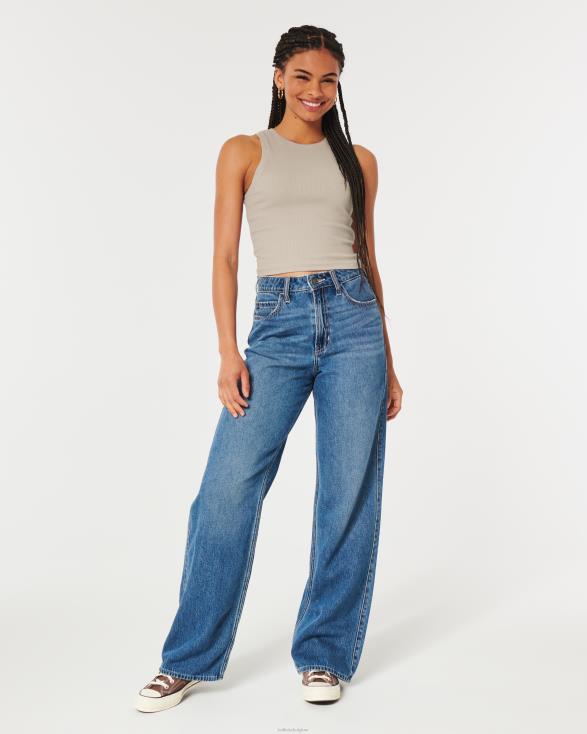 geribbelde tanktop met hoge hals taupe vrouwen Hollister toppen 06JX55