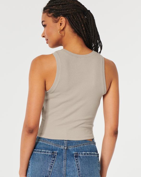 geribbelde tanktop met hoge hals taupe vrouwen Hollister toppen 06JX55