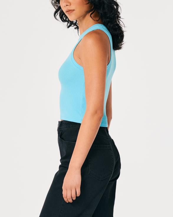 geribbelde tanktop met hoge hals turkoois vrouwen Hollister toppen 06JX378