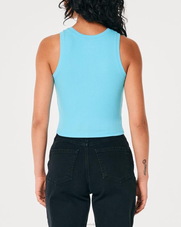 geribbelde tanktop met hoge hals turkoois vrouwen Hollister toppen 06JX378