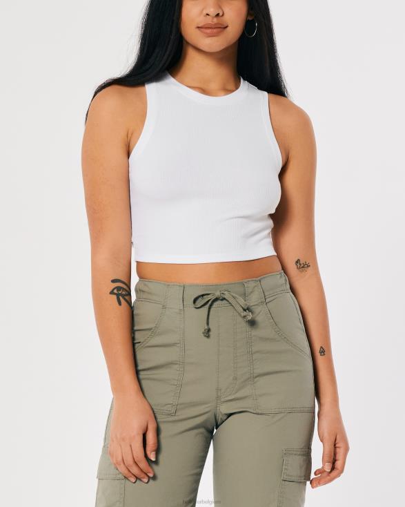 geribbelde tanktop met hoge hals wit vrouwen Hollister toppen 06JX17