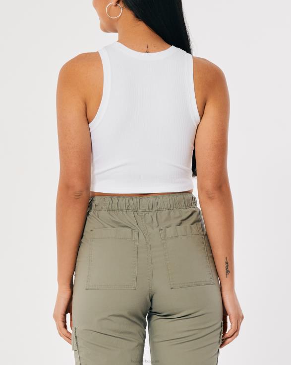 geribbelde tanktop met hoge hals wit vrouwen Hollister toppen 06JX17