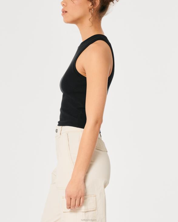 geribbelde tanktop met hoge hals zwart vrouwen Hollister toppen 06JX16
