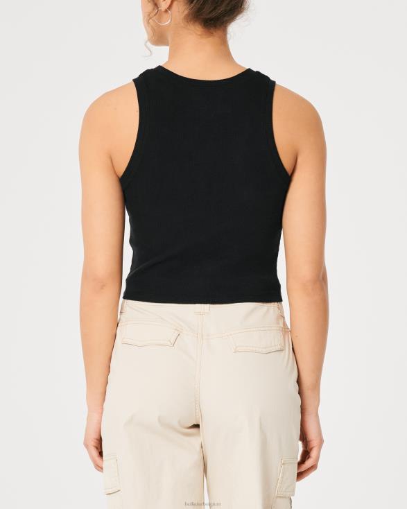 geribbelde tanktop met hoge hals zwart vrouwen Hollister toppen 06JX16