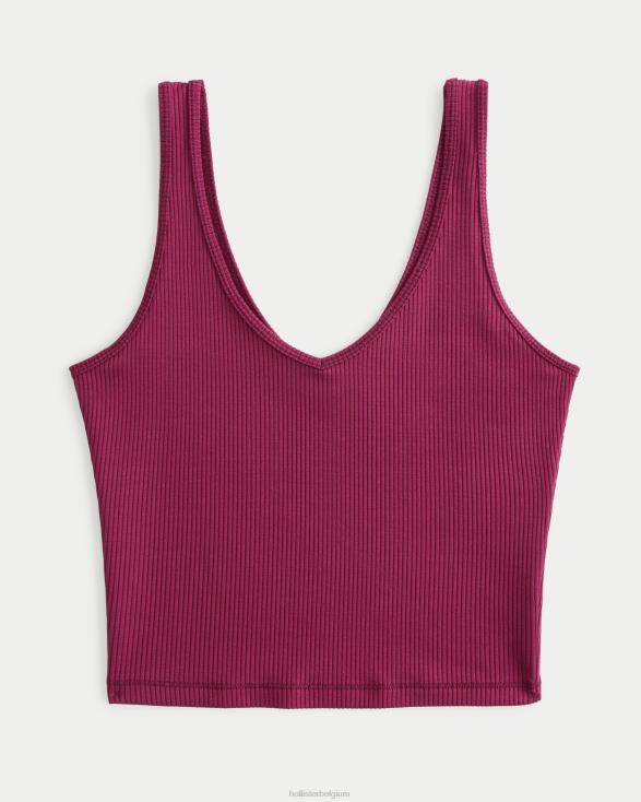 geribbelde tanktop met v-hals van naadloze stof kastanjebruin vrouwen Hollister toppen 06JX106