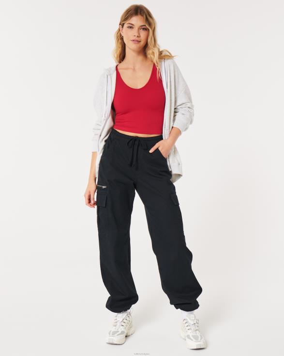 geribbelde tanktop met v-hals van naadloze stof rood vrouwen Hollister toppen 06JX94