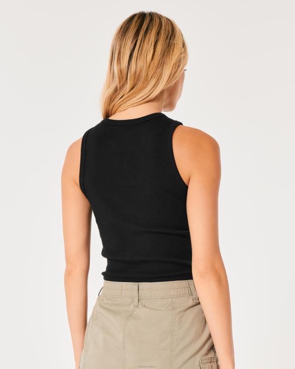 geribbelde underground platen grafische tank zwart vrouwen Hollister toppen 06JX56