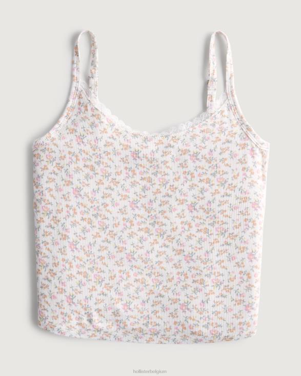 gilly hicks geribbelde jersey tanktop witte bloemen vrouwen Hollister toppen 06JX457