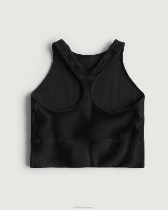 gilly hicks geribbelde naadloze longline hoogsluitende bh-top zwart vrouwen Hollister toppen 06JX455