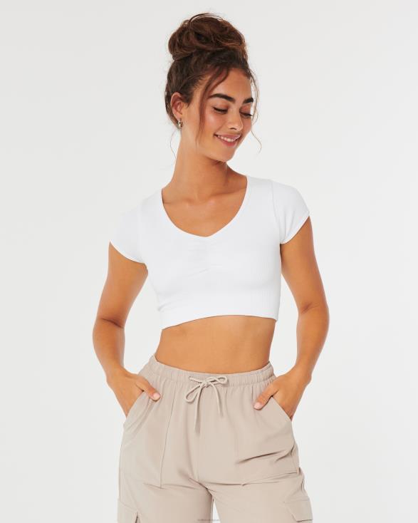 gilly hicks geribbelde naadloze top met trekkoord aan de voorkant wit vrouwen Hollister toppen 06JX284